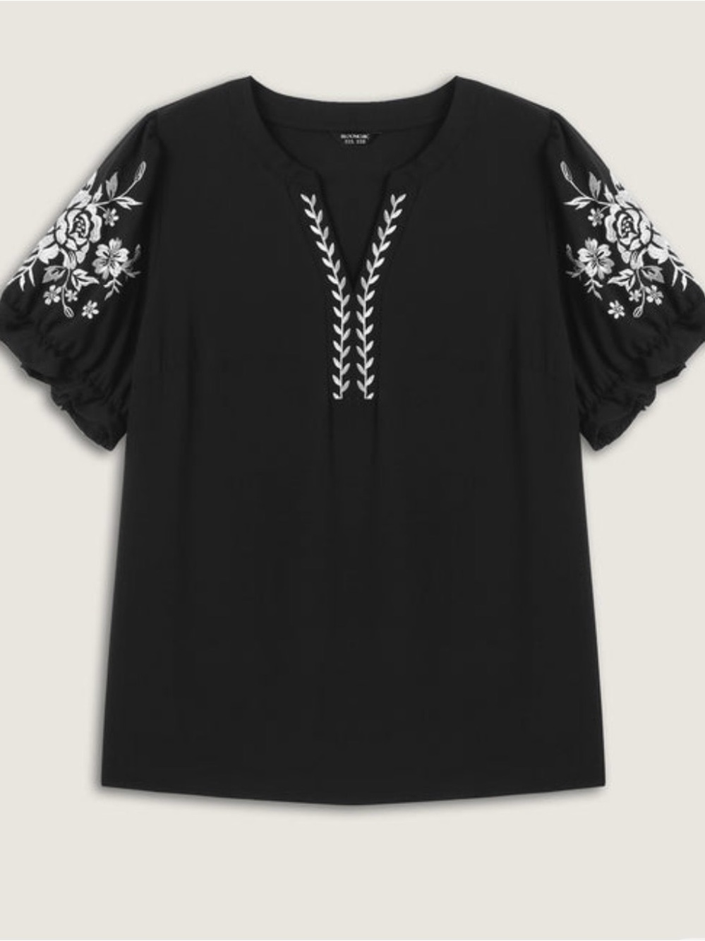 BloomChic Black Embroidered Puff Sleeve Women's Plus Size 22/24W Top